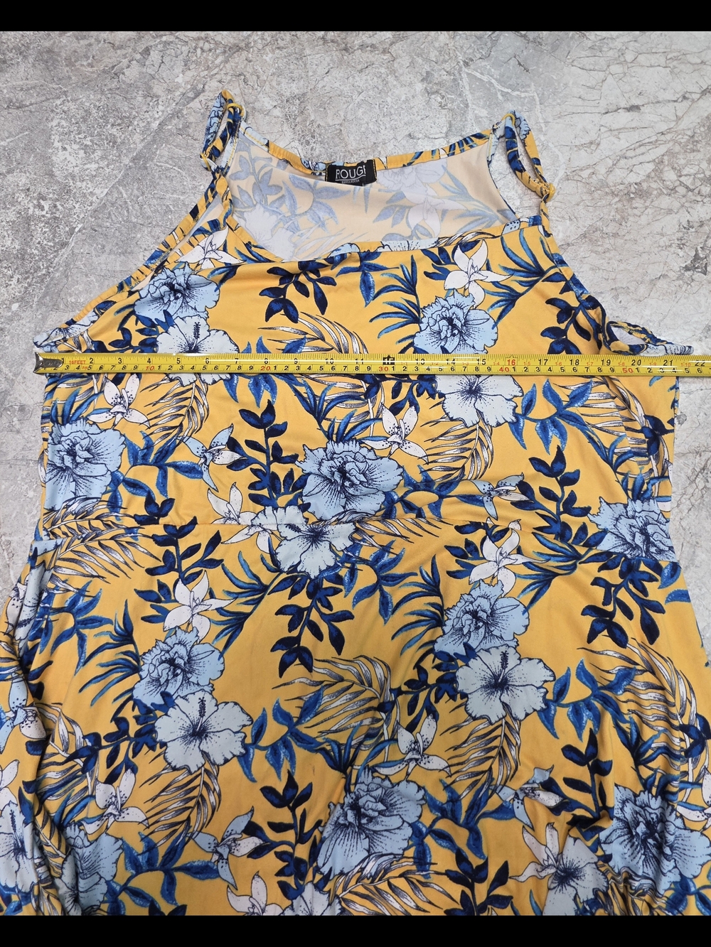 Womens Rouge Helium Yellow Floral Sundress with Blue and White Print - Picture 6 of 6